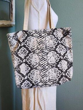 Snake Skin Print Black/White/Cream Tote Bag Brand New With Tags